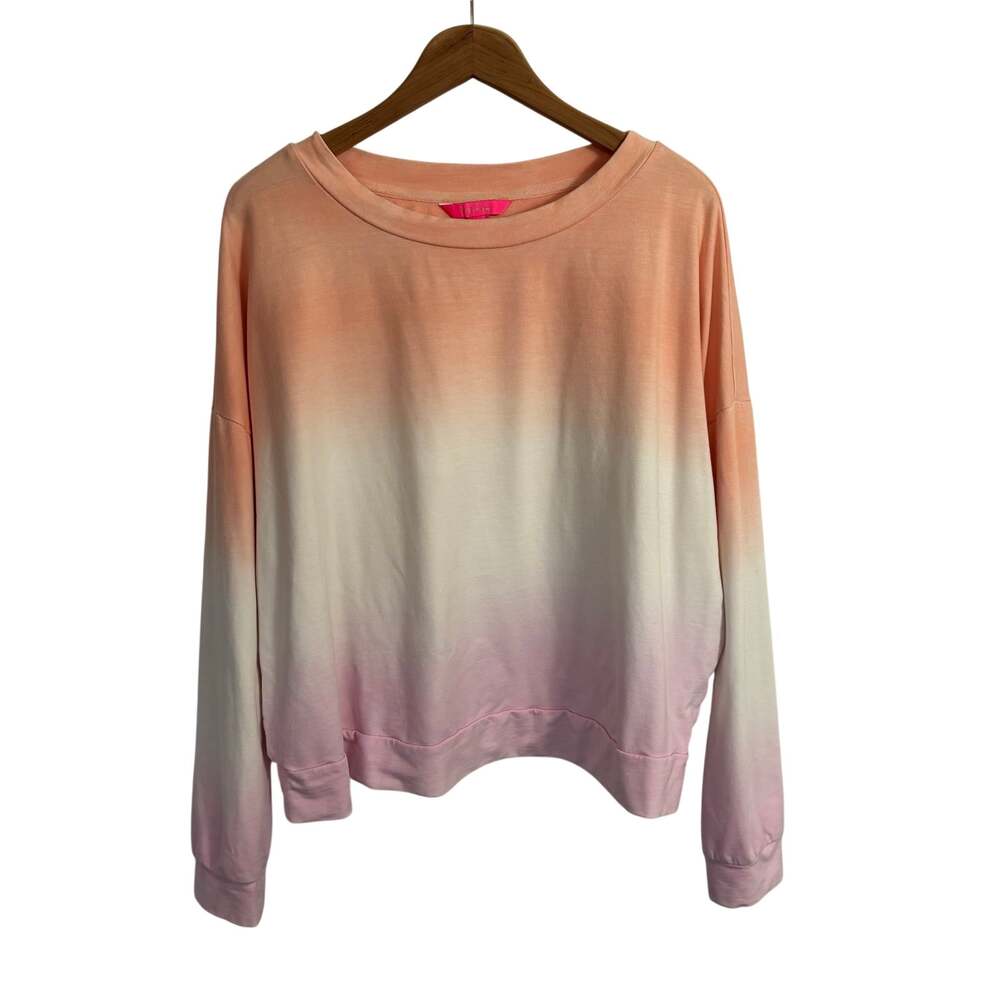Lilly Pulitzer Womens XL Ombre Sweatshirt Pink Peach Tie Dye Pullover Oversized